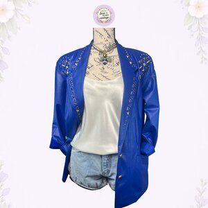 Vintage Blue Studded Blazer • 1980s City Girl Jacket • USA Made • Size 8